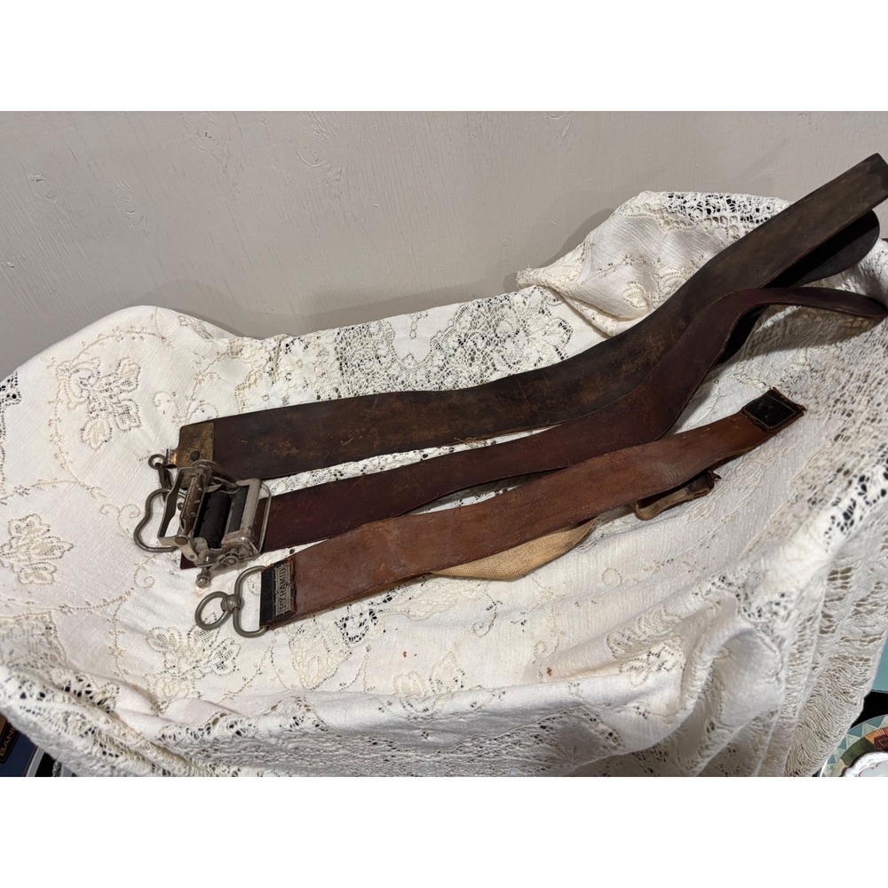 Vintage Leather Razor Strop Lot Pyramid Barber Sharpening Tools Metal Roller